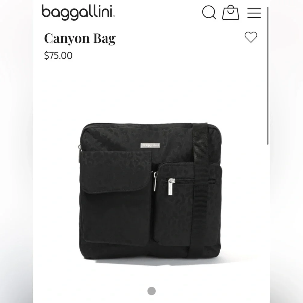 Baggallini Canyon Crossbody Bag Black Cheetah‎ Emboss Pockets Organization